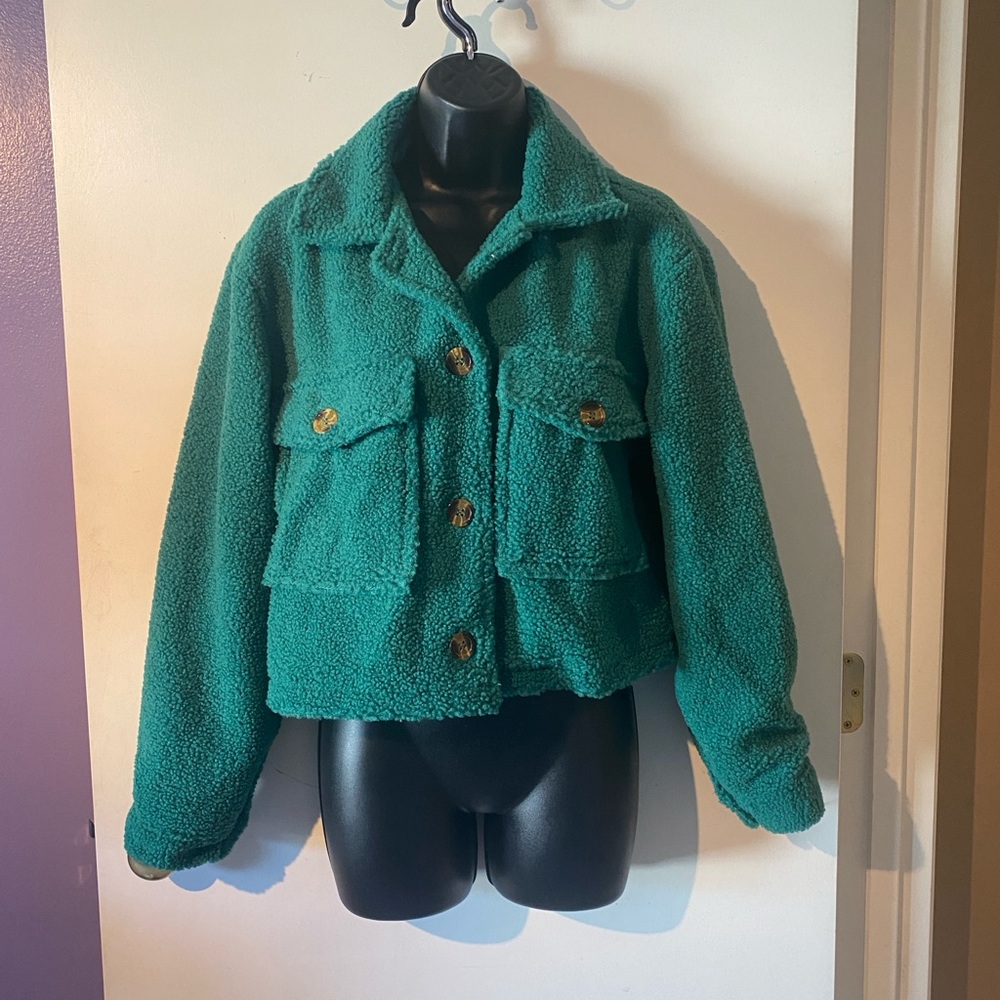 Pretty Garden Chic Emerald Green Teddy/Sherpa Jacket Size Medium